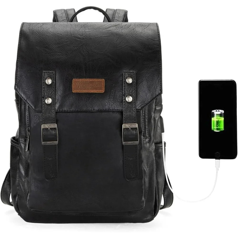 ✨Men Black Montana West Wrangler Leather Purse Laptop Backpack Fashion Backpack
